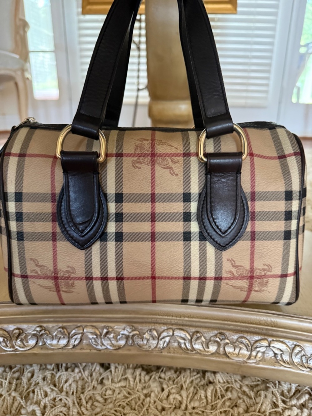 Burberry Haymarket Check Bowling Bag Satchel – Made in Italy
